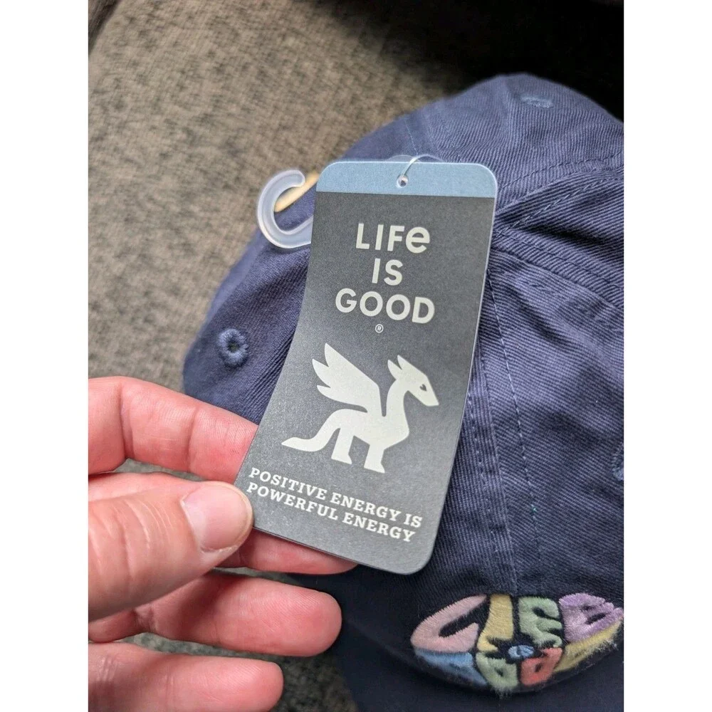 Life is Good Slideback Hat Blue OSFA Adjustable Embroidered 6 Panel Cotton